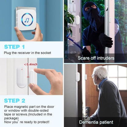 Door Chime, Wireless Door Sensor Chime When Door Opens,Door Entry Alarm Chime for Business/Home/Kids,500 FT Range,26 Chimes 5 Adjustable Volume, 2 Sensors + 1 Receivers