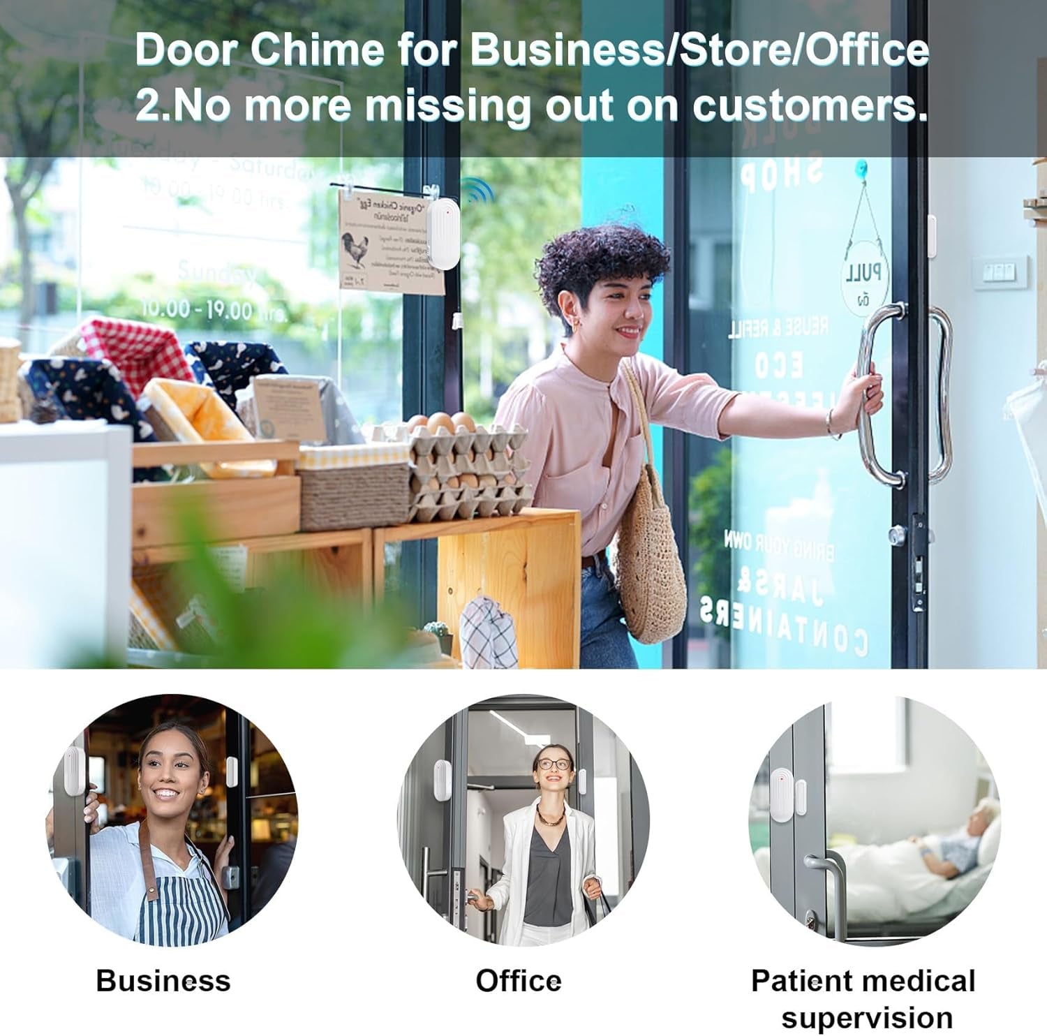 Door Chime, Wireless Door Sensor Chime When Door Opens,Door Entry Alarm Chime for Business/Home/Kids,500 FT Range,26 Chimes 5 Adjustable Volume, 2 Sensors + 1 Receivers