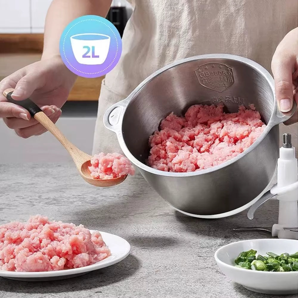 2 Speeds 500W Stainless Steel 2L Capacity Electric Chopper Meat Grinder Mincer Food Processor Slicer